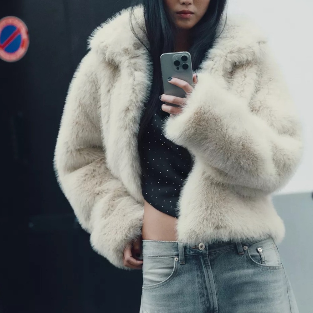 Zara Cream Faux Fur Jacket